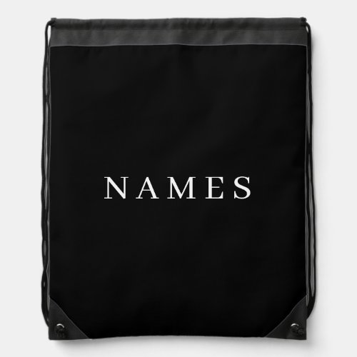 Simple Black Custom Add Your Name Elegant Drawstring Bag