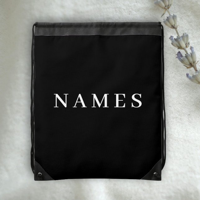 Simple Black Custom Add Your Name Elegant Drawstring Bag (Creator Uploaded)