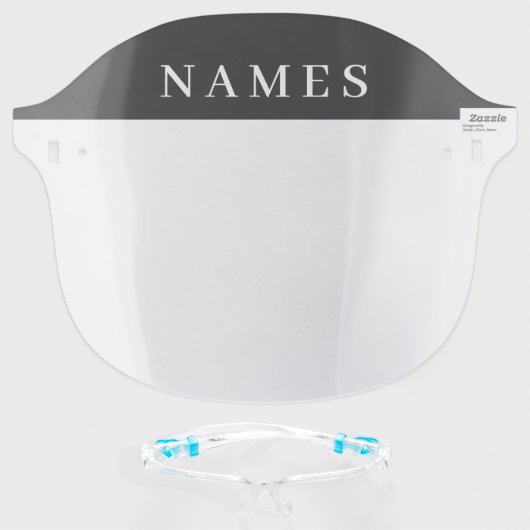 Simple Black Custom Add Your Name Elegant Face Shield (Front w/Glasses)