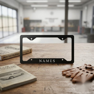 Simple Black Custom Add Your Name Elegant License Plate Frame