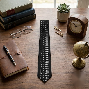 Simple Black Custom Add Your Name Elegant Neck Tie