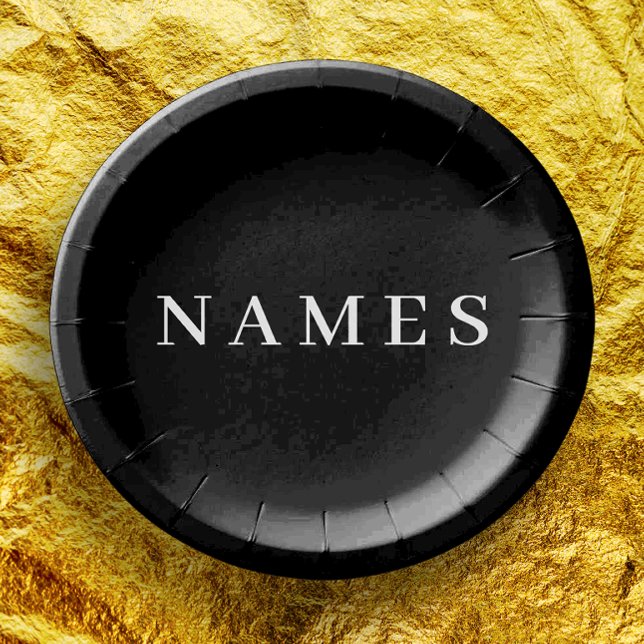 Simple Black Custom Add Your Name Elegant Paper Plates (Creator Uploaded)