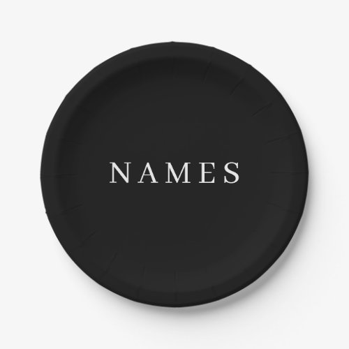 Simple Black Custom Add Your Name Elegant Paper Plates