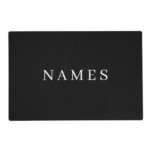 Simple Black Custom Add Your Name Elegant Placemat