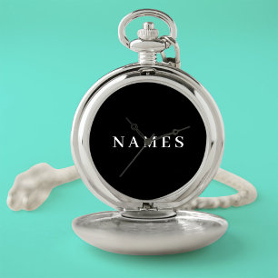 Simple Black Custom Add Your Name Elegant Pocket Watch
