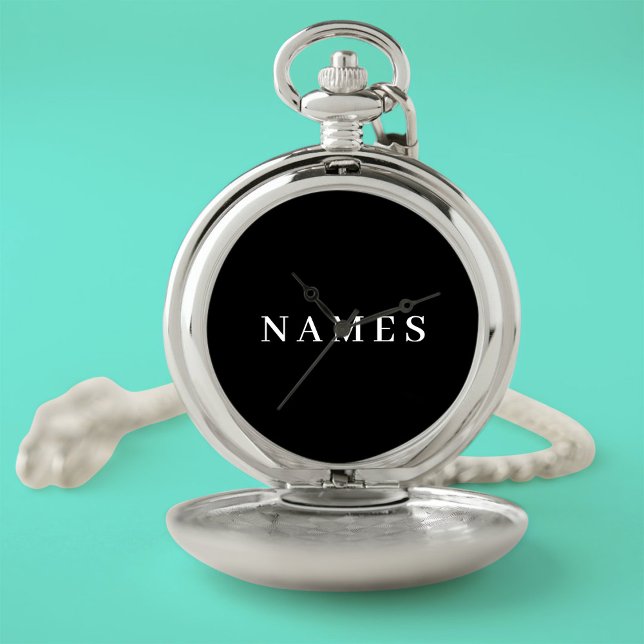 Simple Black Custom Add Your Name Elegant Pocket Watch (Creator Uploaded)