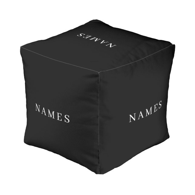 Simple Black Custom Add Your Name Elegant Pouf (Angled Back)