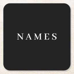 Simple Black Custom Add Your Name Elegant Square Paper Coaster