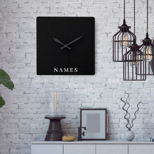 Simple Black Custom Add Your Name Elegant Square Wall Clock