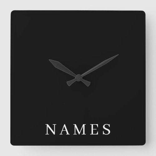 Simple Black Custom Add Your Name Elegant Square Wall Clock
