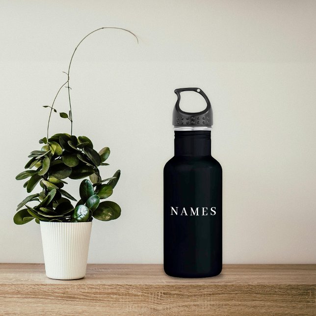 Simple Black Custom Add Your Name Elegant Stainless Steel Water Bottle (Creator Uploaded)