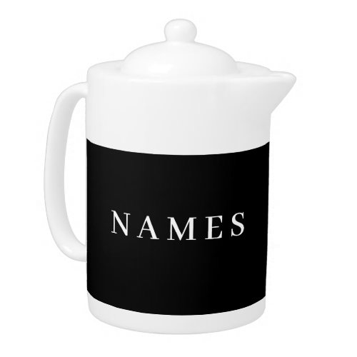 Simple Black Custom Add Your Name Elegant Teapot