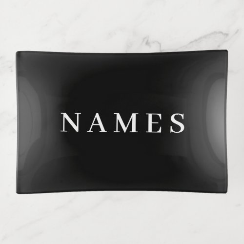Simple Black Custom Add Your Name Elegant Trinket Tray
