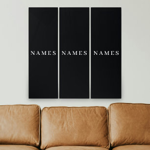 Simple Black Custom Add Your Name Elegant Triptych