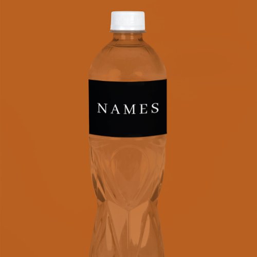 Simple Black Custom Add Your Name Elegant Water Bottle Label