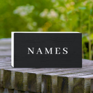 Simple Black Custom Add Your Name Elegant Wooden Box Sign