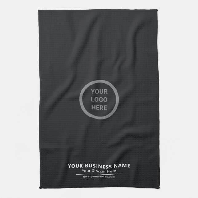 Simple Black Custom Company Logo Business Promo Kitchen Towel (Vertical)