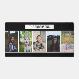 Simple Black Custom Family five Photo Collage Desk Mat