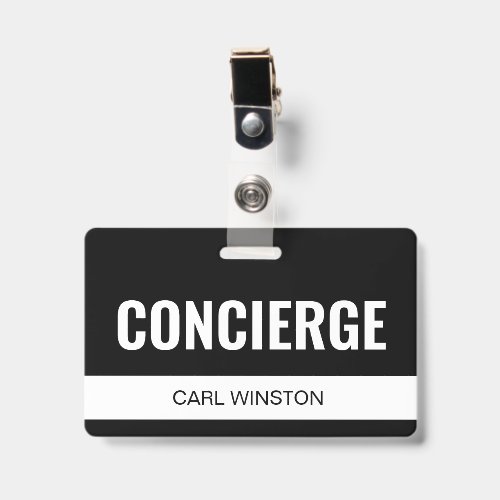 Simple Black Custom Hotel Concierge Employee ID Badge
