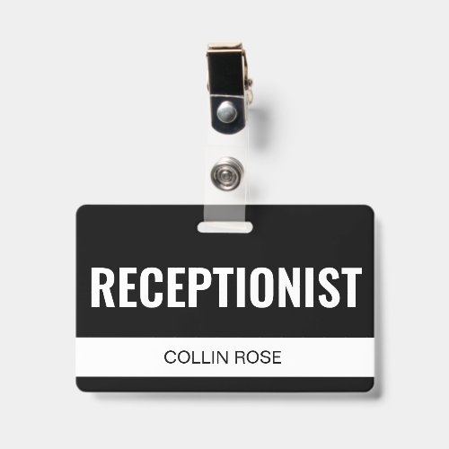 Simple Black Custom Hotel Receptionist Employee ID Badge