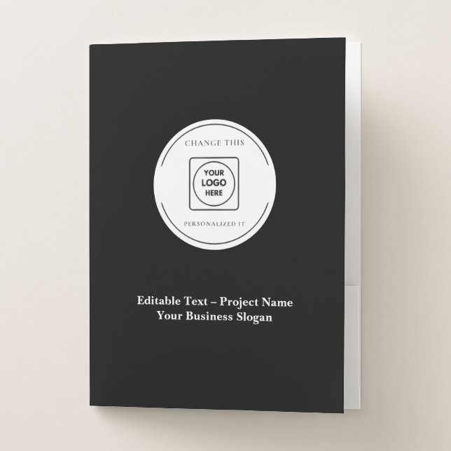 Simple Black Custom Logo Text Business Binder Pocket Folder (Front)