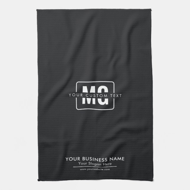 Simple Black Custom Monogram Logo Business Promo Kitchen Towel (Vertical)