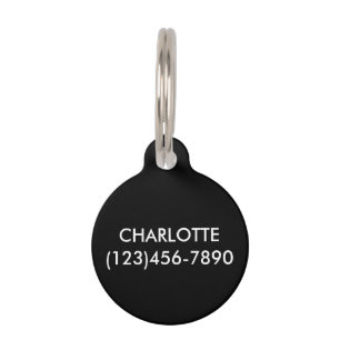 Simple black custom name contact Info minimalist Pet ID Tag