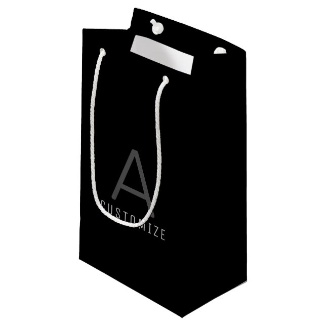 Simple Black Custom Name Initial Modern Small Gift Bag (Front Angled)