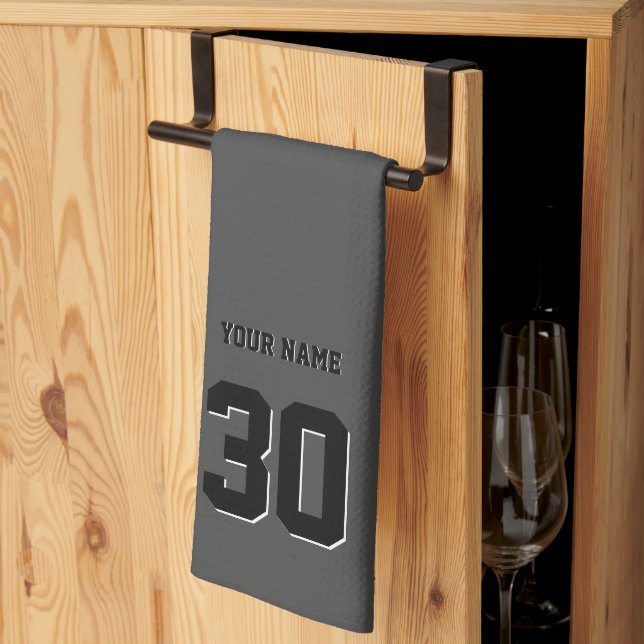 Simple Black Custom Number and Name Kitchen Towel (Thirds Fold)