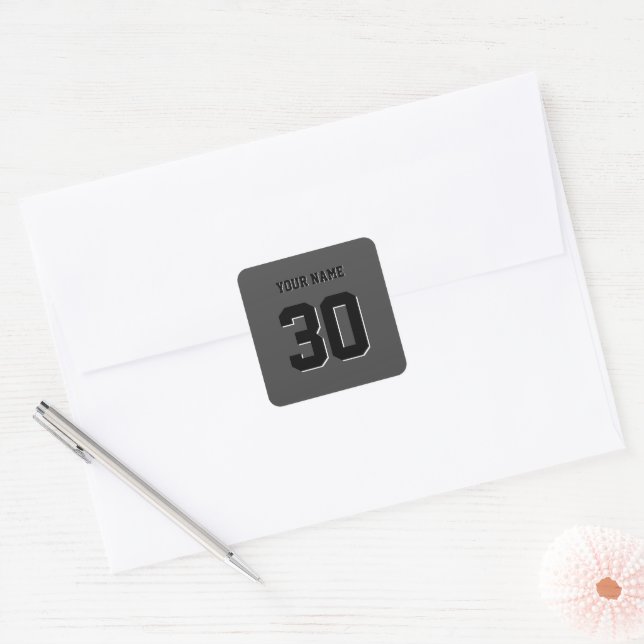 Simple Black Custom Number and Name Square Sticker (Envelope)