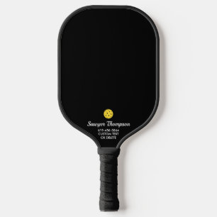 Simple Black Custom Text Name Phone Number Pickleball Paddle