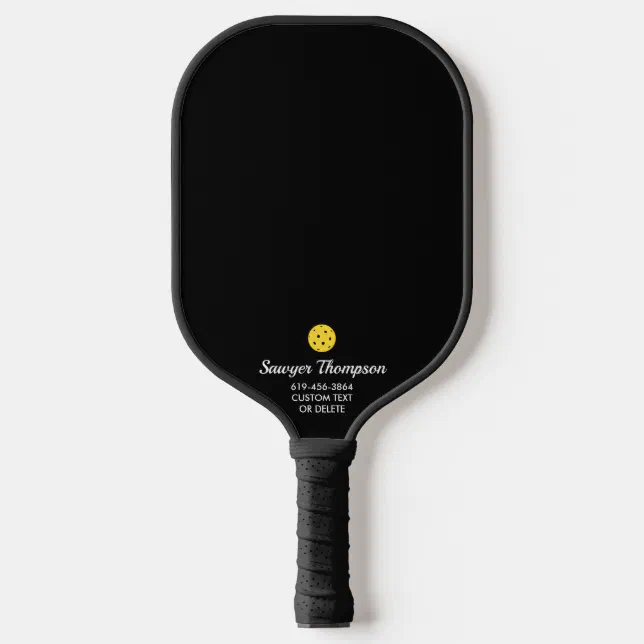 Simple Black Custom Text Name Phone Number Pickleball Paddle Zazzle