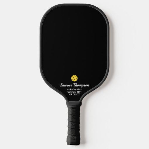 Simple Black Custom Text Name Phone Number Pickleball Paddle Zazzle