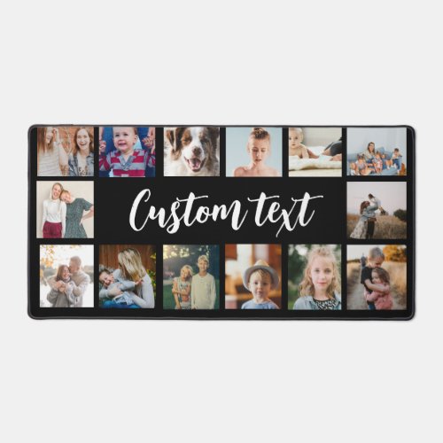 Simple black custom text photo collage photo grid  desk mat