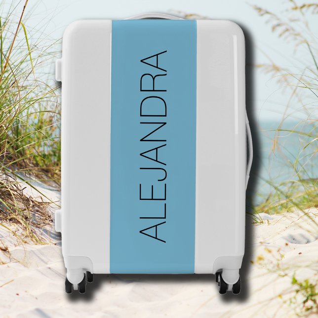 Simple Black Customized Modern Name | Sky Blue Luggage (Creator Uploaded)