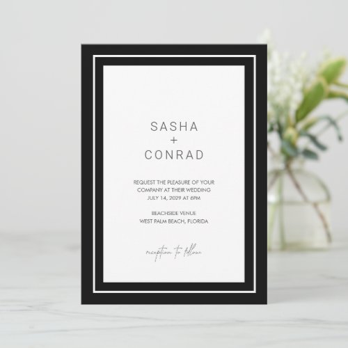 Simple Black Double Border Modern Wedding Invitation