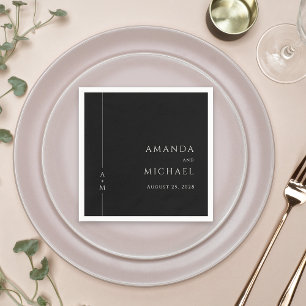 Simple Black Elegant Classic Monogram Wedding Napkins