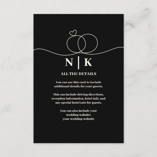 Simple Black Elegant Minimalist Guest Details Enclosure Card