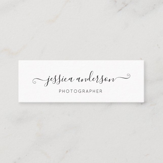 Simple Black Elegant Modern Script Calligraphy Mini Business Card (Front)