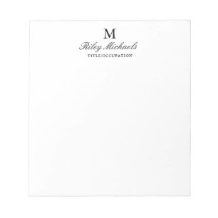 Simple Black Elegant Monogram Name Title Notepad