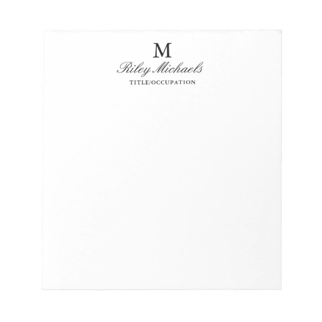 Simple Black Elegant Monogram Name Title Notepad (Front)
