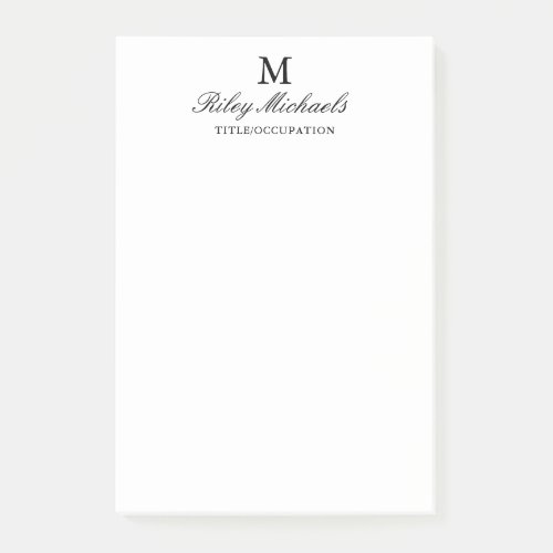 Simple Black Elegant Monogram Name Title Post-it Notes