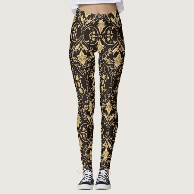 Simple Black elegant Pattern Leggings (Front)