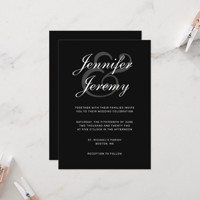 Simple Black Elegant White Gray Script All In One Invitation (Front/Back In Situ)
