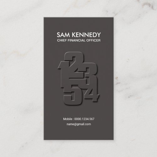 Simple Black Emboss Numbers Chief Finance Officer Business Card