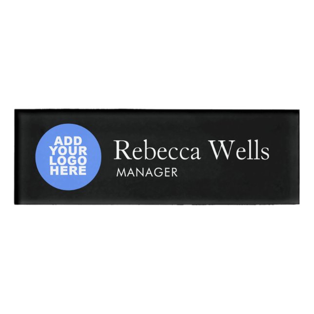 Simple Black Employee Staff Name Logo Badge (Front)