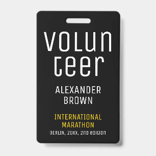 Simple Black Event Volunteer Scan QR Code Name ID Badge