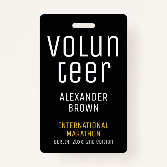 Simple Black Event Volunteer Scan QR Code Name ID Badge (Front)