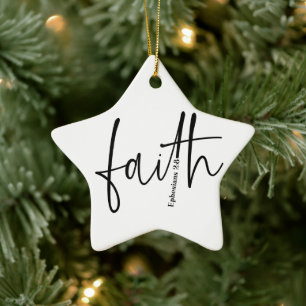 Simple Black Faith Bible Verse Calligraphy Text  Ceramic Ornament