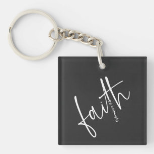 Simple Black Faith Bible Verse Calligraphy Text Keychain